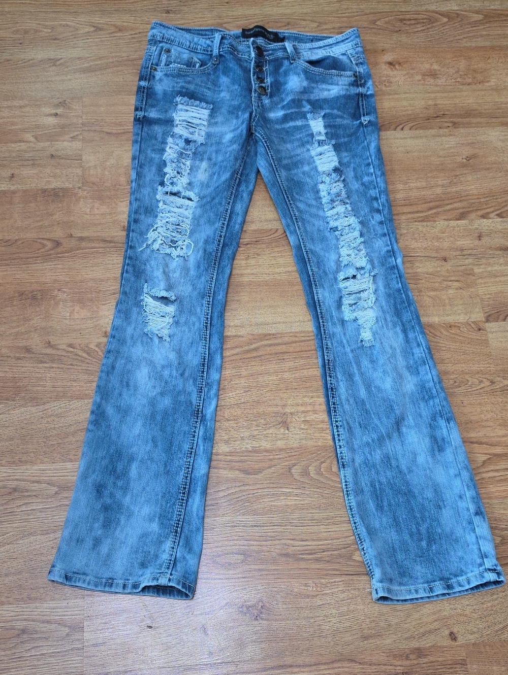 Forever 21 Twentyone Black Distressed Buttonfly Bootcut Jeans Size 7/8